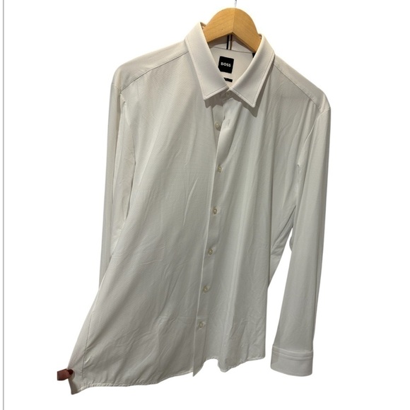 Hugo Boss Sharp-Fit Shirt In Textured Performance-Stretch Jersey White Large - Picture 4 of 11